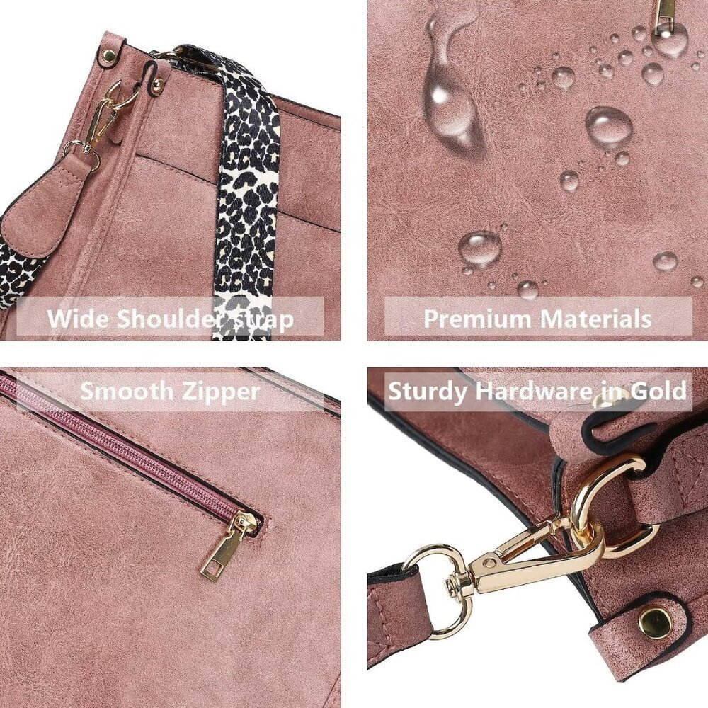 Women’s Pink Leather Purse Zipped Pockets Crossbody Bag and Shoulder Bag - Picture 5 of 6